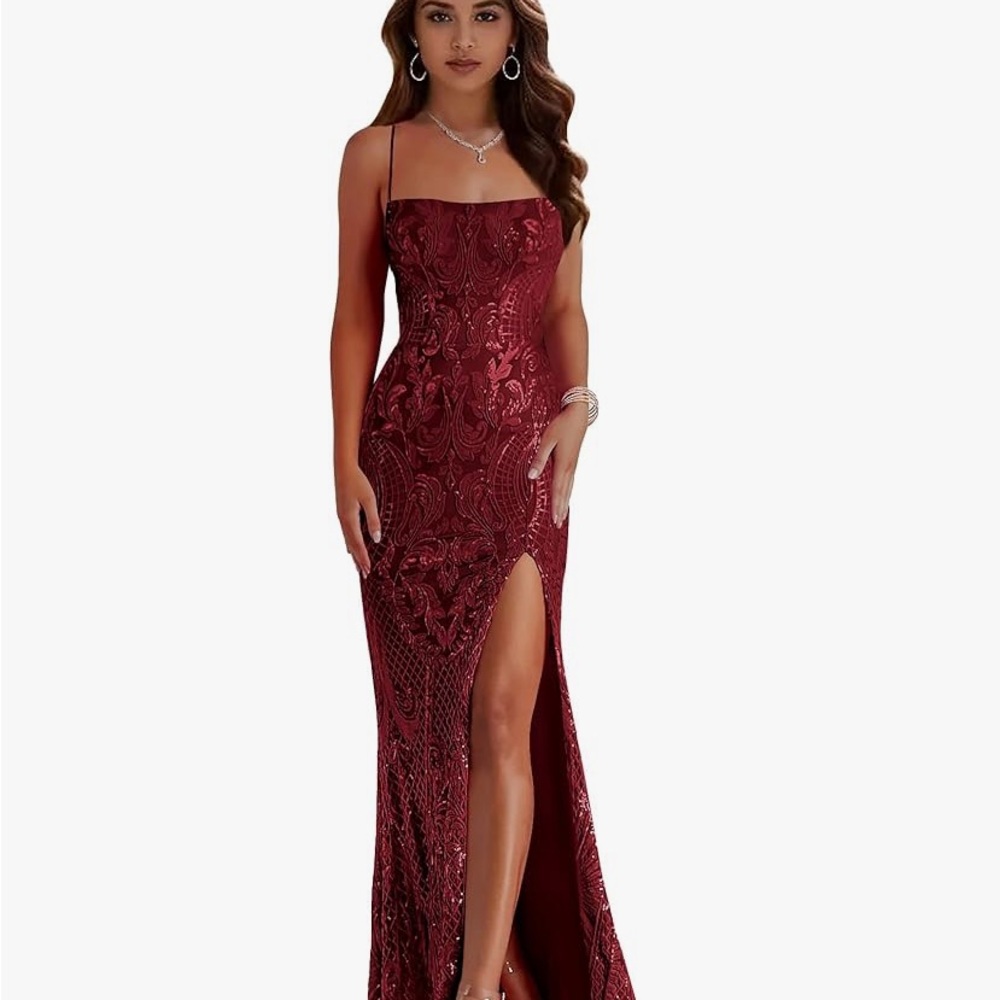 Elegant Burgundy Evening Gown